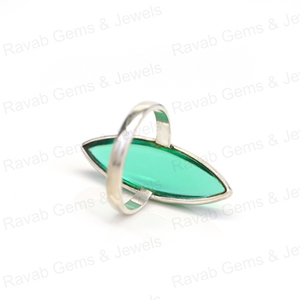 Anillo de Plata de Ley 925 Más Vendido para Mujer, Fluorita Verde Cuarzo de 10x30 mm, Engaste de Bisel Marquesa, Estilo Vintage, Hecho a Mano, Rodio - Product Image 3