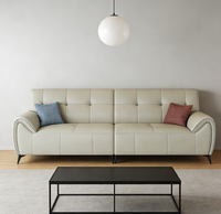 Canapé modulable en cuir contemporain haute résilience avec coussins moelleux, idéal pour salon ouvert