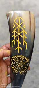 Corne à boire Viking fabriquée à la main avec support Agate Grande corne de buffle Viking personnalisée pour boire Hornfaizacraft - Product Image 3