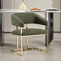 Chaise de salle à manger avec dossier incurvé et bras et assise rembourrée en tissu mélangé de chenille et jambe dorée pour salle à manger salon