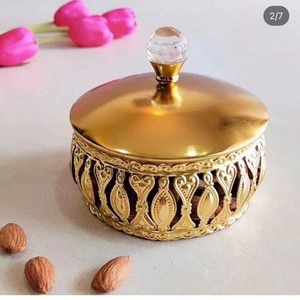 Bol à chocolat en métal festif avec couvercle et base Bol de rangement décoratif pour desserts pour bonbons Fête de mariage Événements culturels - Product Image 3