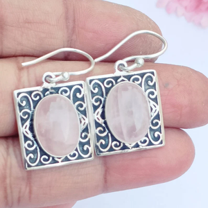 925 argent Sterling naturel Rose Quartz pierres précieuses boucles d'oreilles meilleurs cadeaux Adorable larme goutte conception accrocheur mode - Product Image 1