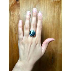 Navajo Handmade White Buffalo Gemstone <b>Ring</b> with Sterling Silver Cut Natural Stone Hip-hop Style <b>Adjustable</b> Size Everyday Wear - Product Image 4