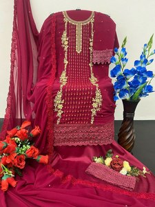 Las mujeres musulmanas de moda paquistaní usan alta calidad buen precio Faux Georgette tela de seda hasta la rodilla superior e inferior con conjunto Dupatta - Product Image 6