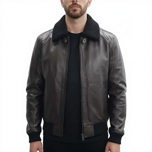 Blouson Bomber Homme Leathertex Automne en Cuir Véritable avec Col en Fourrure Respirant, Fermeture Éclair et Caractéristique Coupe-Vent - Product Image 1