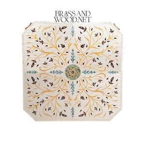 Table basse octogonale de luxe avec incrustation florale en marqueterie et pieds cabriole sculptés en or pour un salon élégant - Product Image 6