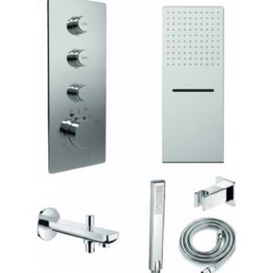 Système de douche thermostatique encastré avec inverseur 3 voies, bec cascade, douchette à main, laiton, achat en gros, livraison mondiale - Product Image 3