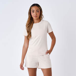 ชุด2ชิ้นสำหรับผู้หญิงชุดผ้าฝ้าย100% สำหรับผู้หญิงชุด2ชิ้นสำหรับฤดูร้อนดีไซน์โลโก้ OEM ตามสั่ง - Product Image 3