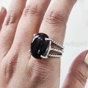 Anillo de mujer Piedra preciosa de ónix negro natural Piedra natal de Diciembre 3 Banda trenzada Aniversario Joyería Bohemia Anillo de plata esterlina 925 - Product Image 4