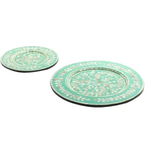 Assiette de service de forme arrondie, assiette de service en bois pour la restauration à domicile, assiettes de service de forme arrondie avec incrustation d'os - Product Image 2