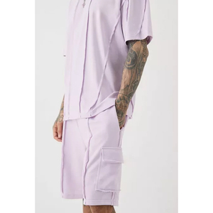 Nouvelle conception, logo personnalisé, ensemble de jogging décontracté pour hommes, streetwear, manches courtes, couleur unie, ensemble short et t-shirt 2 pièces, séchage rapide - Product Image 2