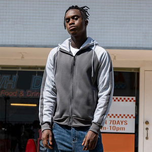 Vente en gros 350 Gsm Plain Hoodies Fleece Full Zipper Up Drawstring Hoodie Respirant Chaud Deux Poches Plaine Hoodies Pour Hommes - Product Image 5