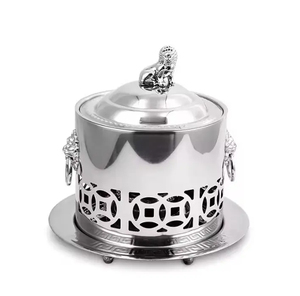 Hotpot contemporáneo de estilo domo de plata hecho a mano por expertos como un contenedor de comida de metal único para comer y servir con estilo - Product Image 5