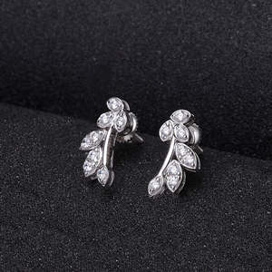NOVAMART Fine Premium 925 Sterling <b>Silver</b> <b>Stud</b> <b>Earrings</b> for Women Girls-Plant Water Drop Shapes Princess Cut Diamond Accent 14k - Product Image 2