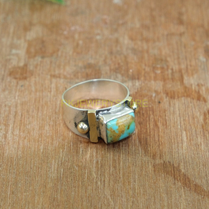 Bague turquoise bleue en argent sterling 925 avec anneau en laiton, bijoux turquoise, bague statement, bague en pierres précieuses, cadeau de Noël, bijoux - Product Image 4