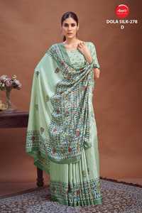 Sarees élégants en soie Dola pour femmes Sarees traditionnels légers et doux avec bordure Pallu Zari Wedding Festive Party Wears Sarees - Product Image 4