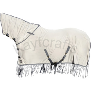 Tapis anti-mouches avec franges et partie du cou Protection des chevaux en polyester anti-déchirure avec couvre-cou long et sangle de queue - Product Image 1