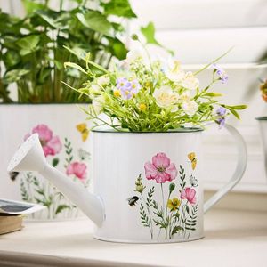 Arrosoir en acier extérieur haute capacité Design imprimé floral Pots de patio en métal pour les parterres de fleurs d'été Backyard Plant Care - Product Image 1