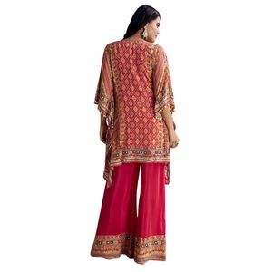 Set Palazzo caftano stampato rosso cremisi abbigliamento etnico donna all'ingrosso - Product Image 5