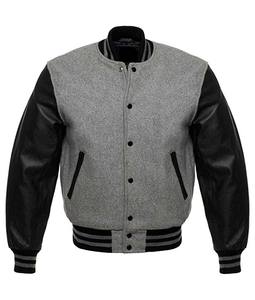 Veste bomber varsity personnalisée coupe-vent, corps en laine grise, manches en cuir, veste d'extérieur pour homme, veste universitaire, doublure en satin matelassée, hiver, taille XL - Product Image 1