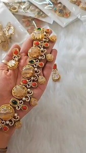 Sabyasachi Inspired Luxury <b>Necklace</b> <b>Set</b> for Women Monalisa Glass Stones Indian Traditional Bridal Jewelry Perfect for <b>Weddings</b> - Product Image 5