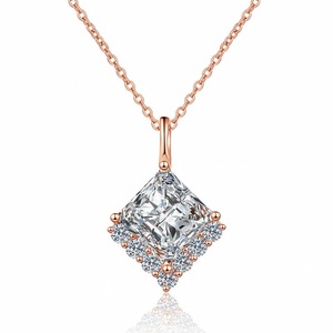 Colliers élégants de haute qualité en argent sterling S925 avec moissanite de 1 carat, coupe princesse, design halo, forme carrée, tendance, multicolores - Product Image 2