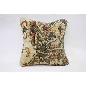 Almohada de retales Kantha de lana Beige, almohada rústica lujosa de 12x12 pulgadas, estampado bordado esponjoso Vintage para suelo - Product Image 1
