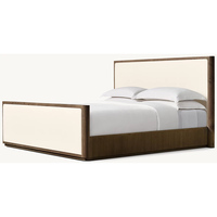 Meubles en bois massif modernes, lit double en bois, lit king size, lit avec panneau en tissu et pied de lit