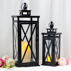 Linterna de Metal con Cruz Negra cálida con vela o Linterna de Metal negra redonda, linterna de Metal con bandas negras, Vela decorativa para decoración del hogar - Product Image 4