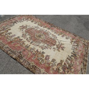 พรมตุรกีโบราณแบบดั้งเดิมสีเบจสีน้ำตาลพื้นที่ขนาดใหญ่ที่คลาสสิกรูปสี่เหลี่ยมผืนผ้าการเย็บปะติดปะต่อกันวัสดุขนสัตว์ด้านหลังยางใหม่6.5x10.1ฟุต - Product Image 2