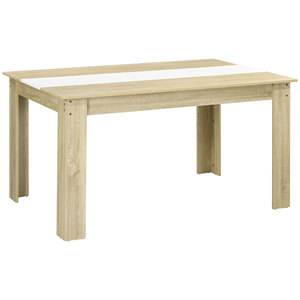 HOMCOM Mesa de comedor moderna para máximo 6 personas, en aglomerado, 140x89. 5x75 cm, color blanco y roble - Product Image 1