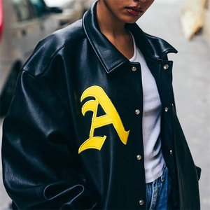 Veste bomber en cuir à col montant avec logo brodé personnalisé, design avant, écologique et coupe-vent pour hommes - Product Image 5