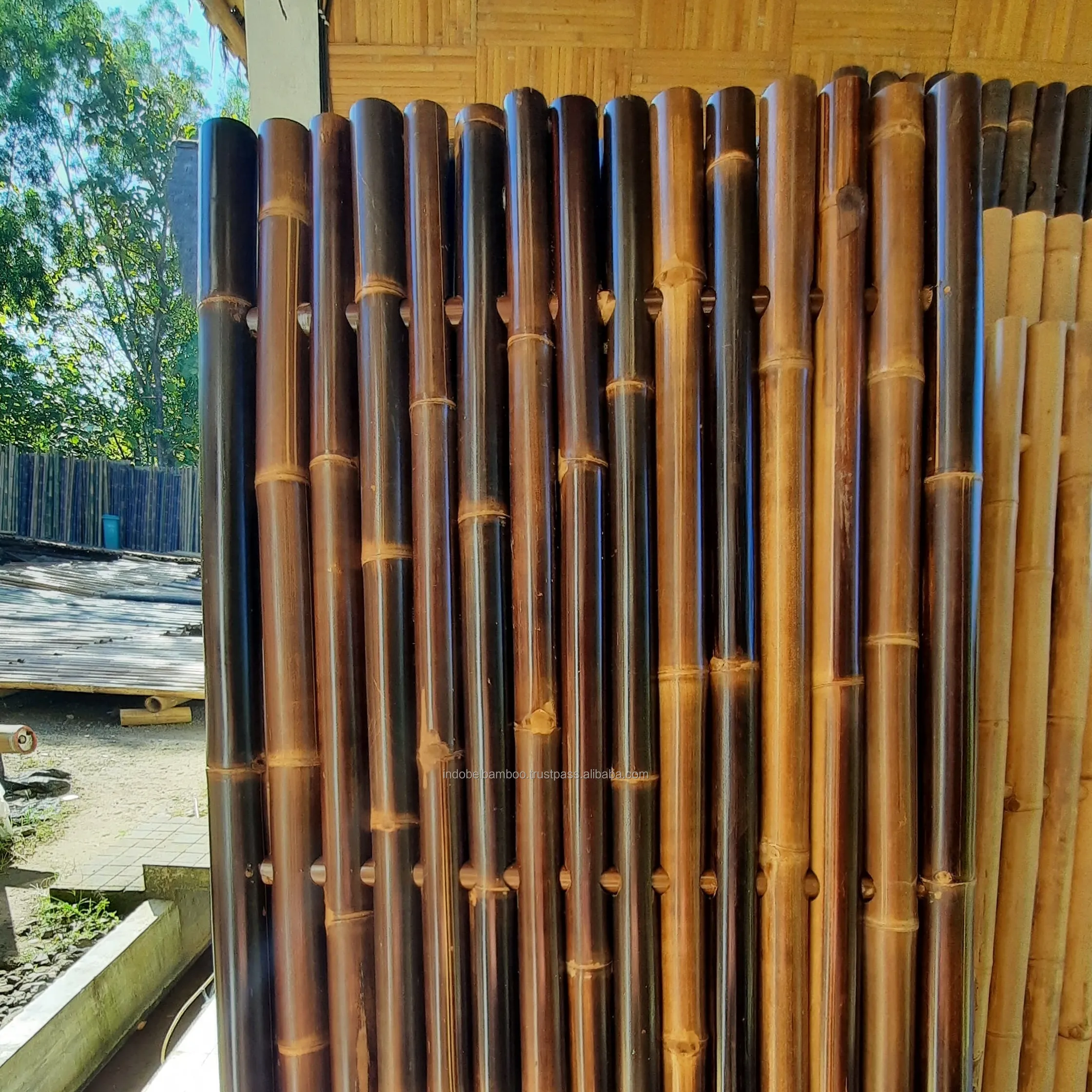 Cerca de 200x100cm preto de bambu redonda completa alta qualidade
