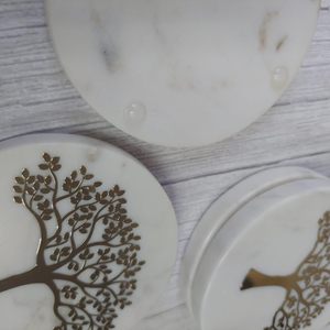 Nature inspire tree inlay gold Handcrafted <b>Marble</b> <b>Coasters</b> Artistic Dining Elegant Home Decor Luxurious Chic Accent Mats & Pads - Product Image 2