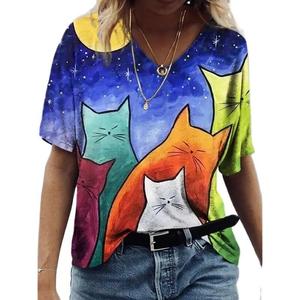 <b>Women's</b> 3d Cats Print T-<b>Shirt</b> Fashion <b>Woman</b> Blouses 2025 Funny V-Neck T <b>Shirt</b> Female Clothing Oversized Summer Tops Tees - Product Image 2