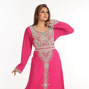 หินทำงาน zari สีชมพูและลูกปัดตกแต่งสไตล์อิสลาม georgette อาหรับ Maxi partywear Kaftan - Product Image 1