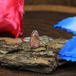 925 Sterling Silver <b>Adjustable</b> <b>Ring</b> Natural Pink Green Tourmaline Hip-hop Style Rhodium Plated Platinum Flower Fine <b>Rings</b> - Product Image 6