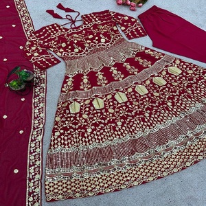 El último diseñador Heavy Faux Georgette bordado secuencia trabajo Anarkali Vestido por FabZone - Product Image 3