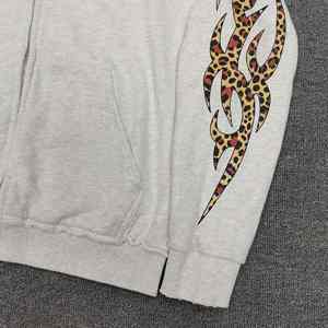 Sudadera Corta con Cremallera Personalizada, Estampado Digital de Leopardo, Corte Holgado, Estilo Desgastado para Hombre - Product Image 3