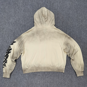 เสื้อฮู้ดดี้ทรงบ็อกซี่โอเวอร์ไซส์พิมพ์ลายสกรีนสำหรับผู้ชาย แบบซิป ผ่านกระบวนการฟอกสีแบบแอซิดวอช คุณภาพสูง - Product Image 4