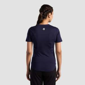 Emberwick Navy Slim Fit Crop Top Breathable Cotton and Spandex <b>Y2K</b> Asymmetrical Collar Tee Casual Jersey Style - Product Image 2