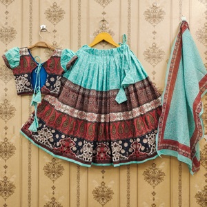 Shoryam Fashion Lehenga Choli de Poliéster Estampado Ferozi de Calidad Premium, Estilo Étnico y de Fiesta, Largo hasta el Suelo, Completamente Cosido para Niñas, Nuevo - Product Image 4