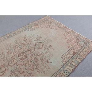 5.3x8.5 ft Large Vintage Rug, Turkish Rug, <b>Brown</b> Blue Southwestern <b>Wool</b> Rug - Product Image 4