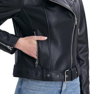 Veste de moto en similicuir ceinturée pour femme 2025 avec col montant taille normale et plus du Pakistan - Product Image 2