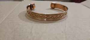 Wide Pure <b>Copper</b> Brass Inlay <b>Magnetic</b> Therapy <b>Bracelet</b> Elegant Wavy Line Detail Arthritis Pain Relief Statement Cuff Unisex - Product Image 5