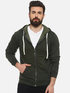 Sudadera con Capucha Personalizada de Invierno para Hombre y Mujer, Unisex, 100% Algodón, Forro Polar, Cuello Alto, Bolsillo con Cremallera, Color Verde Sólido, Impermeable, para Correr - Product Image 4