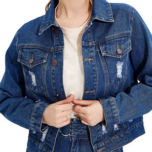 2026 Fashion Casual Ripped Crop Denim Jacket Outwear Women Jean Jackets Ladies Stone Washed Distressed Denim Jackets - Product Image 2