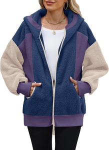 เสื้อฮู้ดขนแกะเหมือนเชอร์ปาขนาดใหญ่พิเศษสำหรับผู้หญิงมีซิปเต็มรูปแบบสำหรับฤดูหนาว - Product Image 4