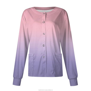 Cárdigan informal de manga larga tejido degradado para mujer, ropa de trabajo de enfermería de un solo pecho, chaqueta de cuello, médicos transpirables - Product Image 4