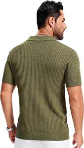 Polo de Punto para Hombre, Camisa de Manga Corta, Ajustada, Acanalada, Informal, Moda de Verano, Transpirable, Color Sólido - Product Image 6